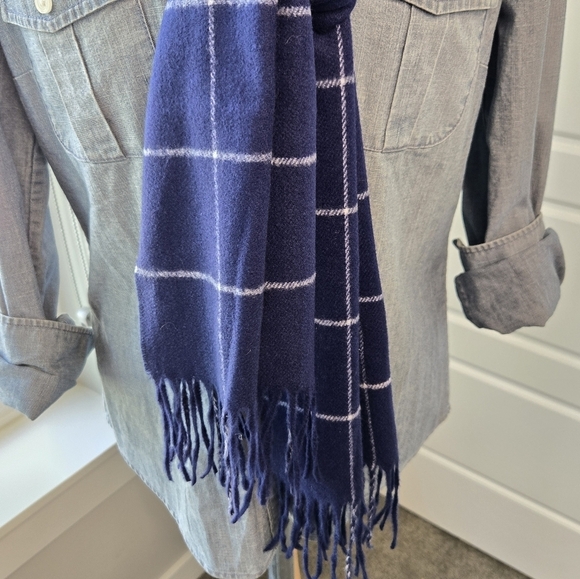 100% CASHMERE SCARF LOT OF 3 LONG MADE IN GERMANY TEAL NAVY BLUE PLAID WOMEN - Picture 9 of 14